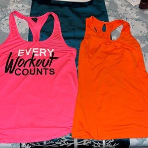 Active Tanks- Every Workout Counts  Racer Back with Key Hole Pink & Orange sz S